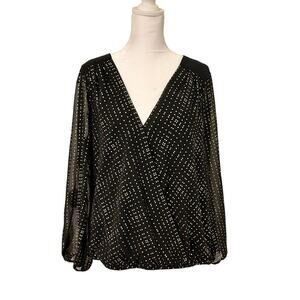 🖤✨ Thalia Sodi Black Gold Dot Blouse Size L - Tie Back Glam - Offers Welcome
